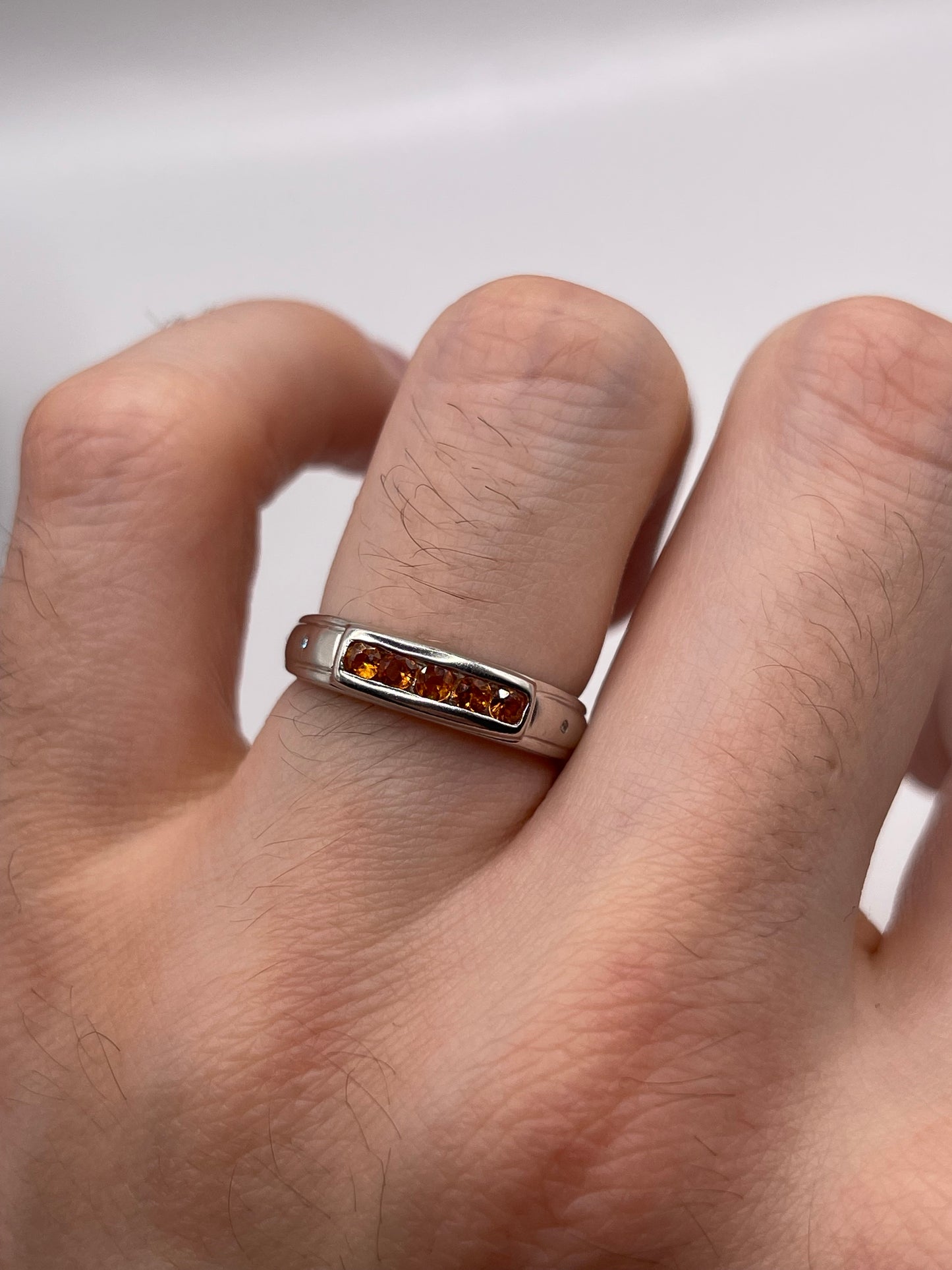 9ct white gold orange sapphire and diamond ring