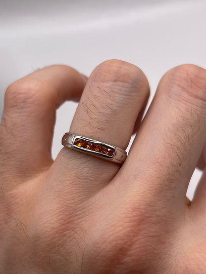 9ct white gold orange sapphire and diamond ring