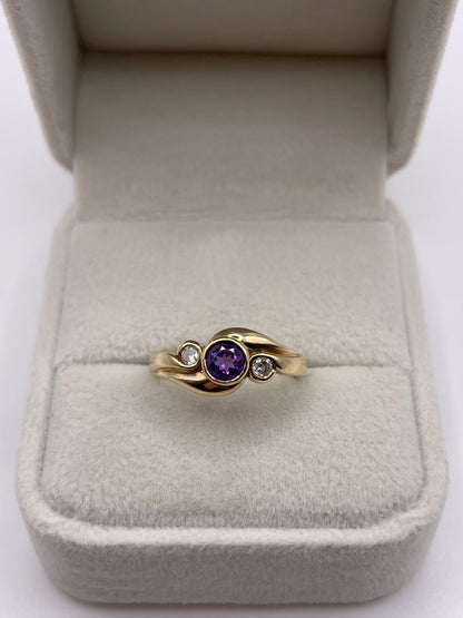 9ct gold amethyst and diamond ring