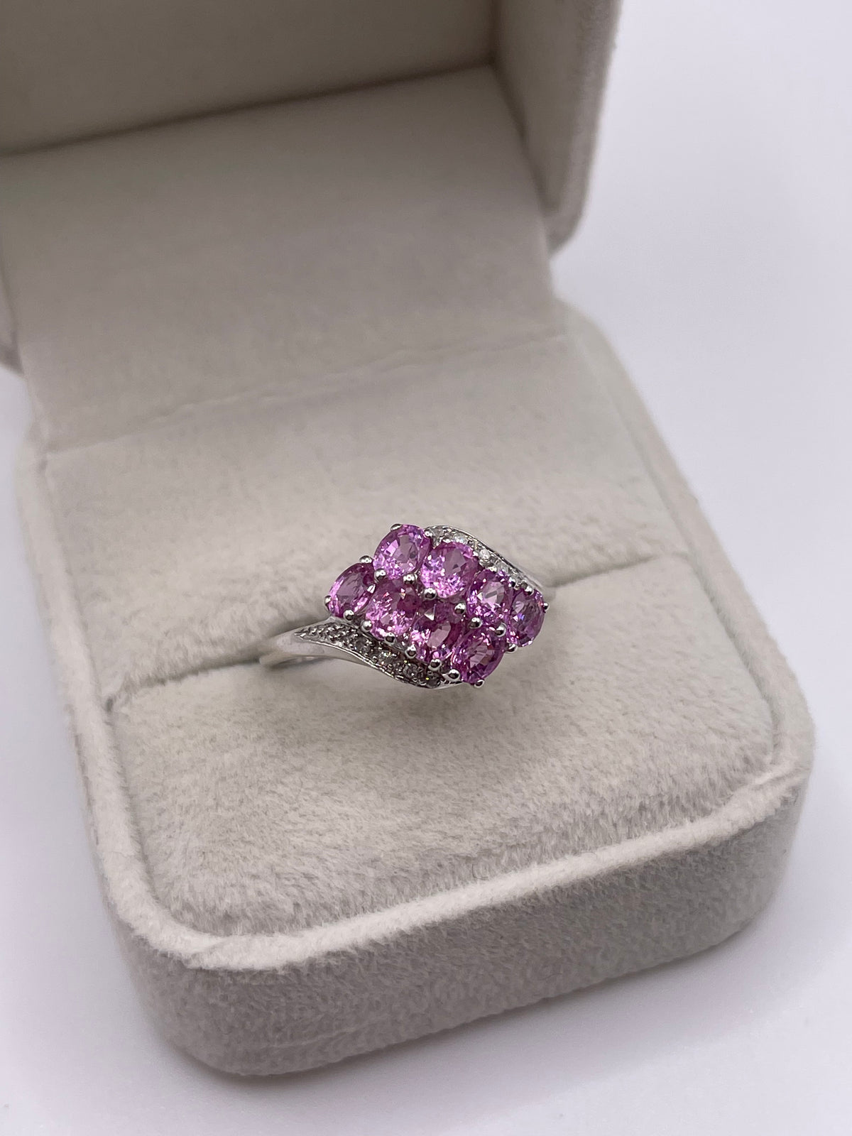 9ct white gold pink sapphire and diamond ring
