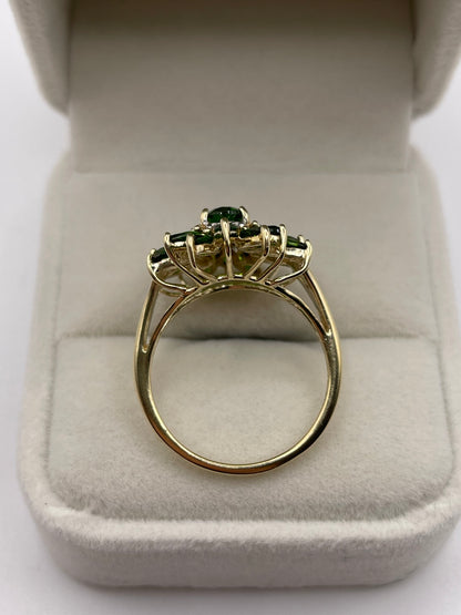 9ct gold diopside and diamond cluster ring
