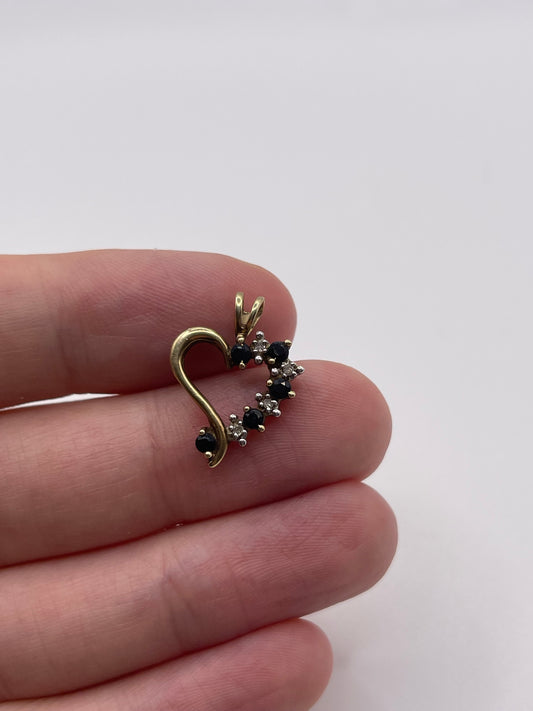 9ct gold sapphire and diamond heart pendant