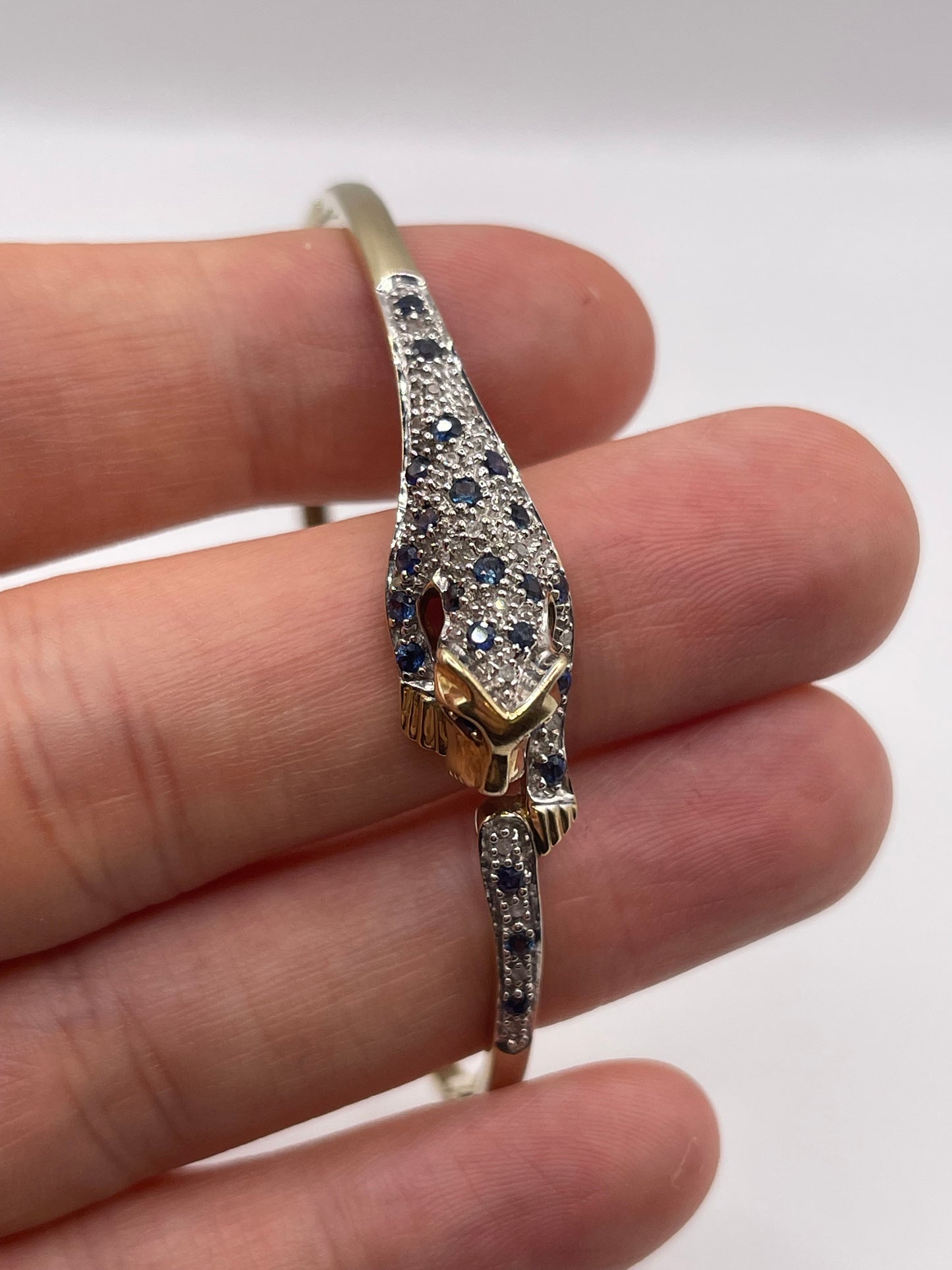 9ct gold sapphire and diamond panther bangle