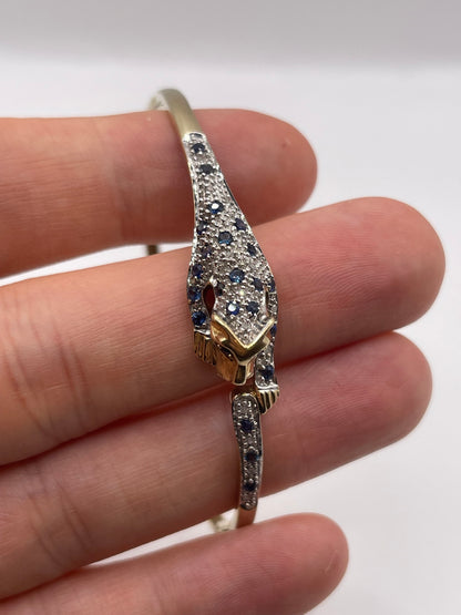 9ct gold sapphire and diamond panther bangle
