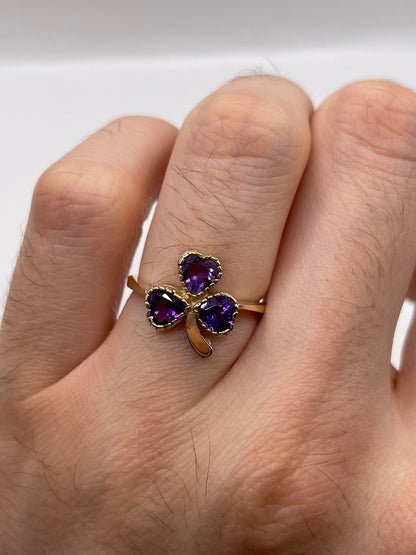 9ct gold amethyst clover ring