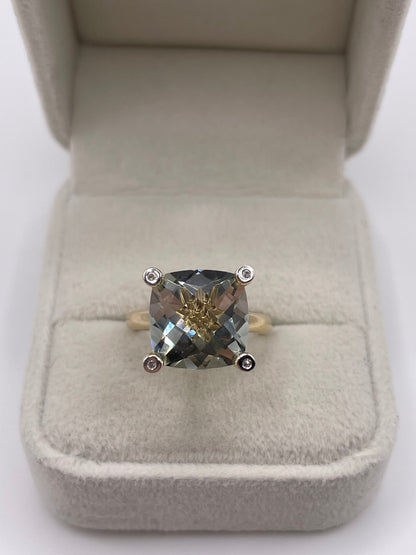 9ct gold green amethyst and diamond ring