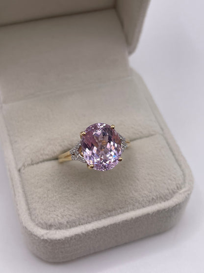 14ct gold kunzite and diamond ring