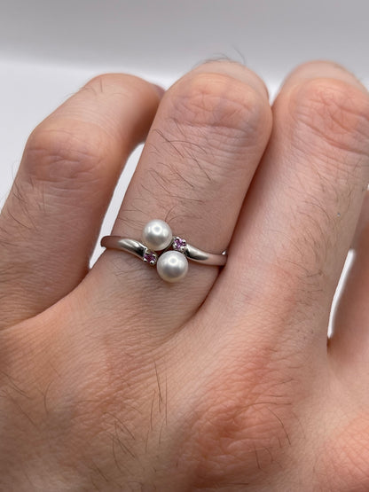 9ct white gold pink sapphire and pearl ring