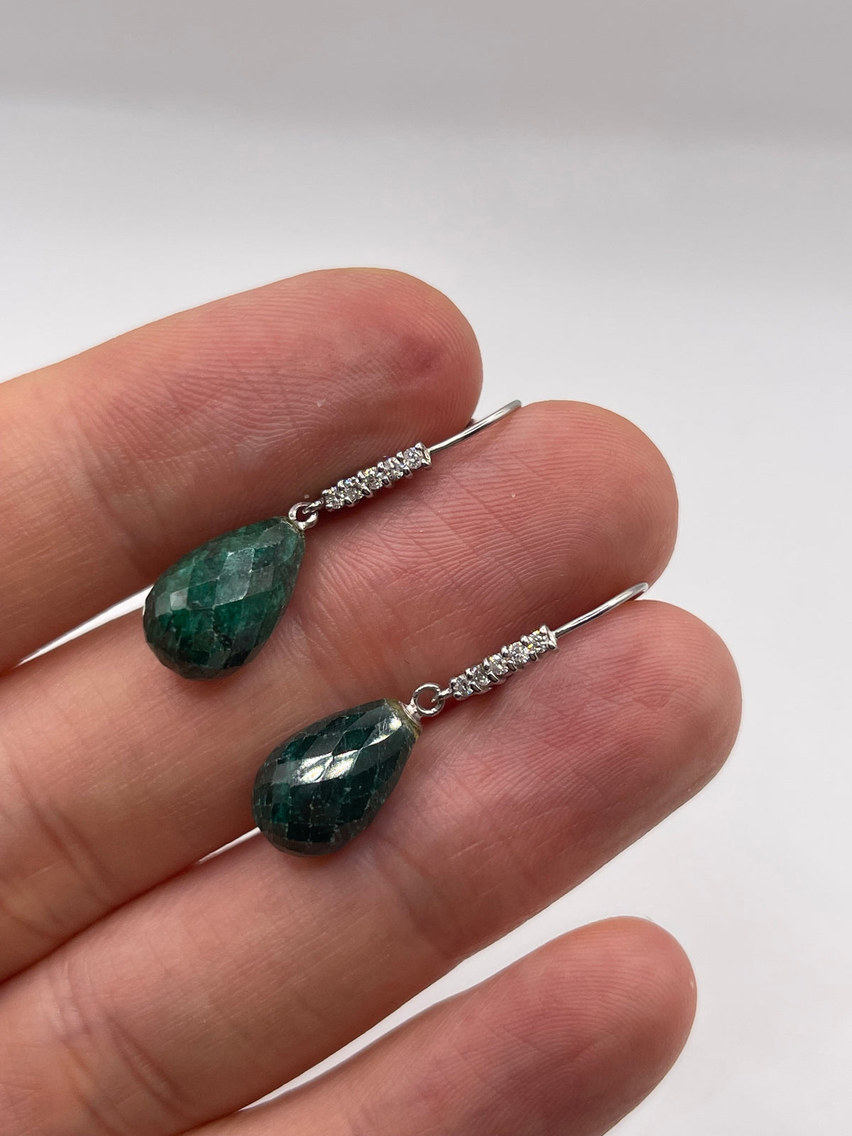 9ct white gold emerald and diamond earrings