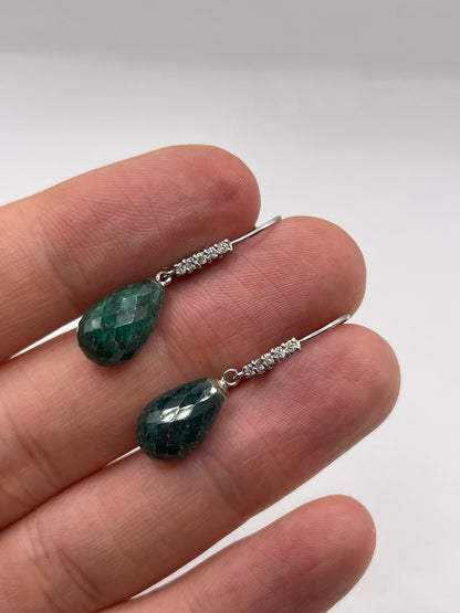 9ct white gold emerald and diamond earrings