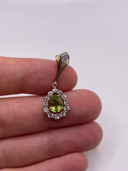 9ct gold peridot, topaz and diamond pendant
