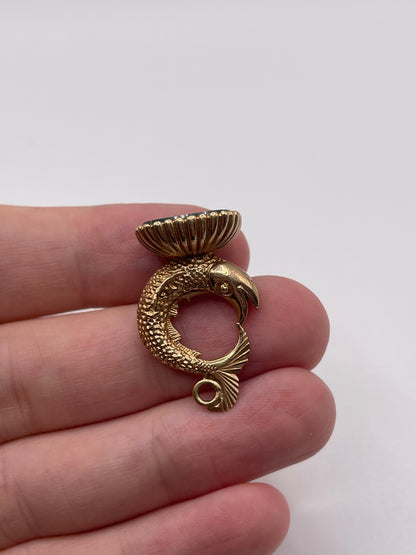 9ct gold bloodstone fish fob pendant