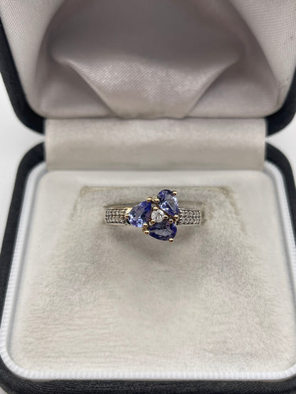 9ct gold tanzanite and zircon ring