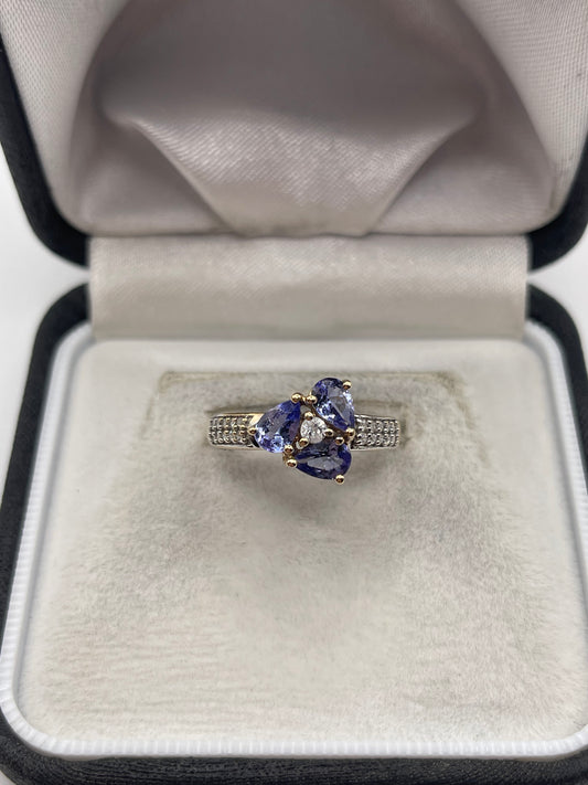 9ct gold tanzanite and zircon ring