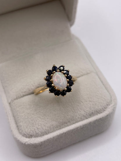 9ct gold opal and sapphire ring