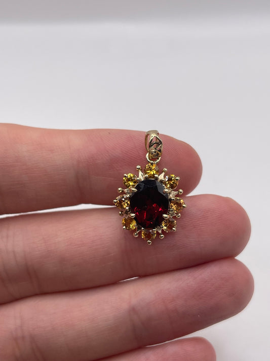 9ct gold garnet and citrine pendant