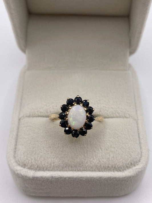 9ct gold opal and sapphire ring