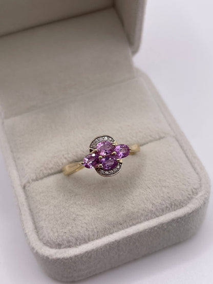 9ct gold pink sapphire and zircon ring