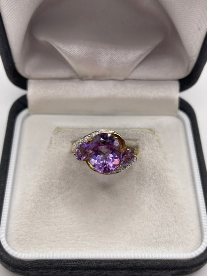 9ct gold amethyst and diamond ring