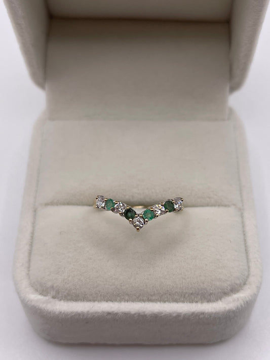 9ct gold emerald and cz wishbone ring