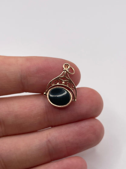 9ct rose gold onyx spinning fob pendant