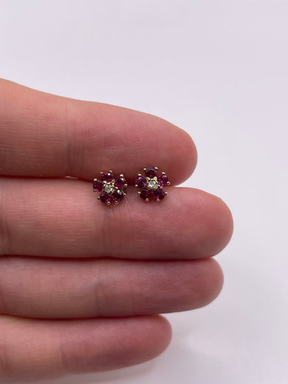 9ct gold ruby and diamond earrings