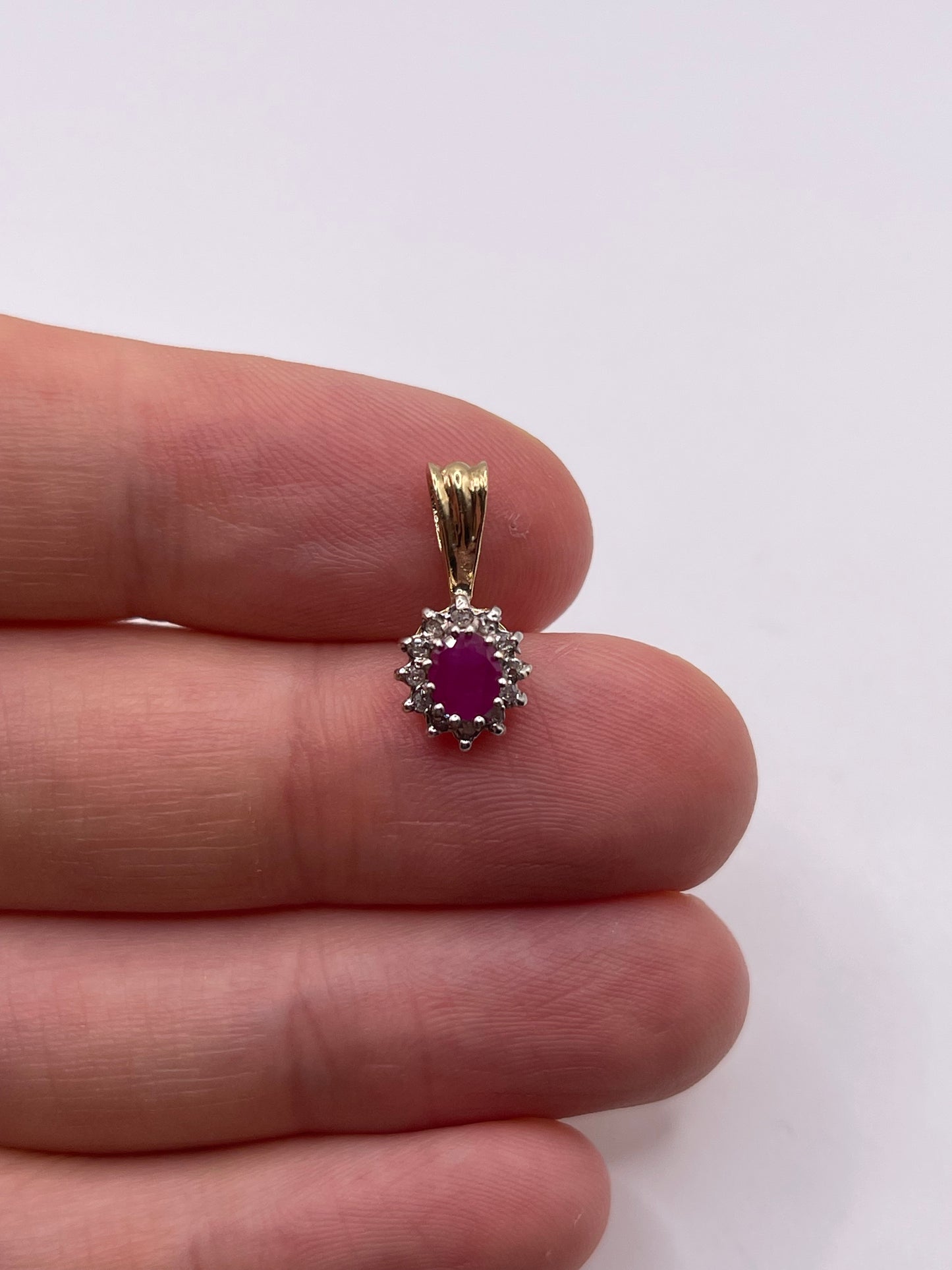9ct gold ruby and diamond pendant