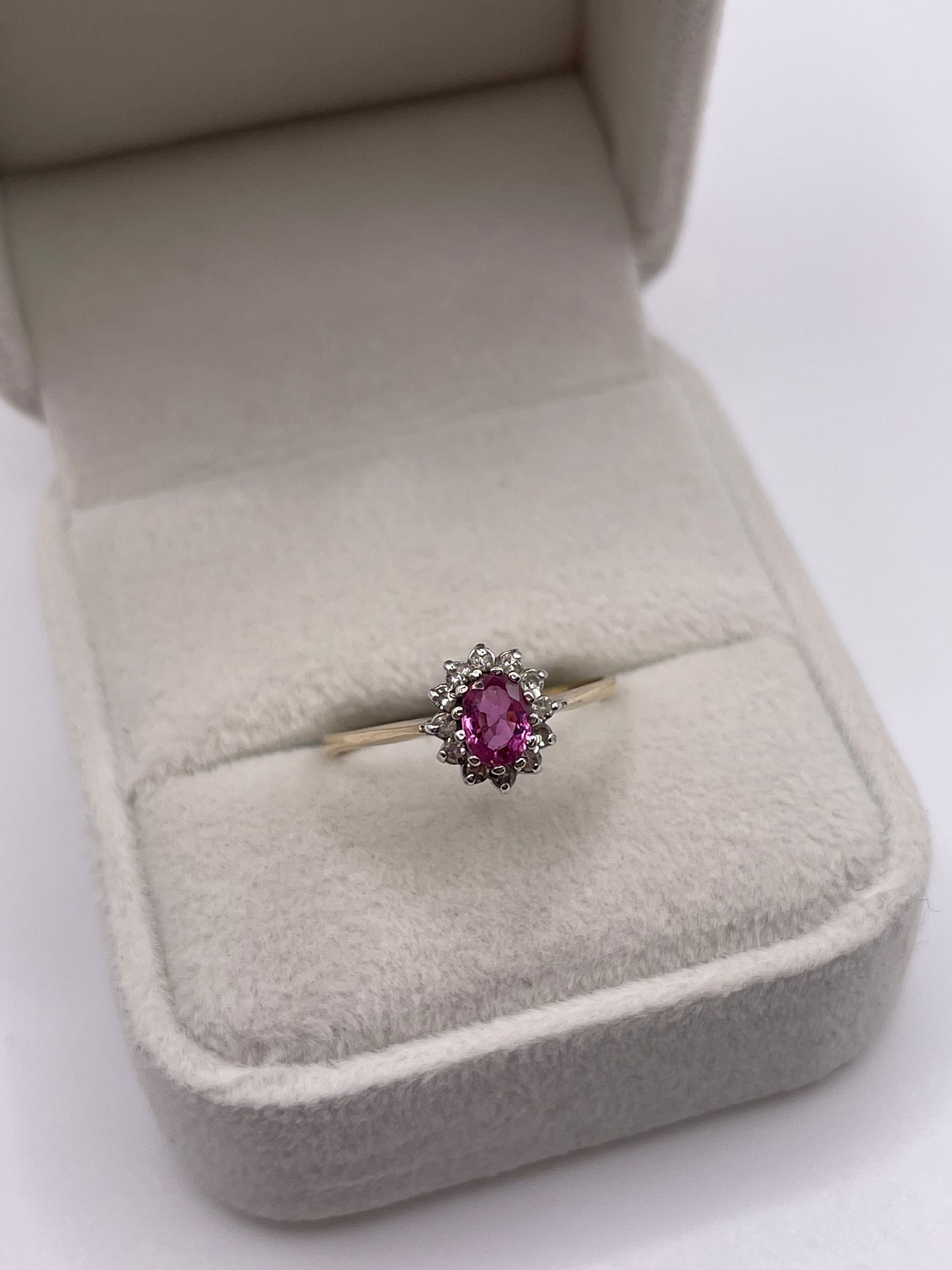 9ct gold pink sapphire and diamond ring