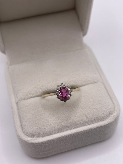9ct gold pink sapphire and diamond ring