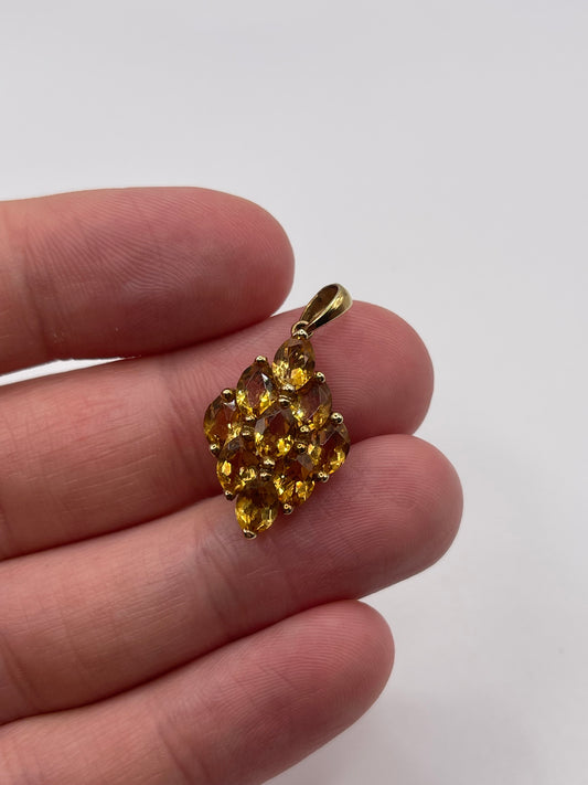 9ct gold citrine cluster pendant