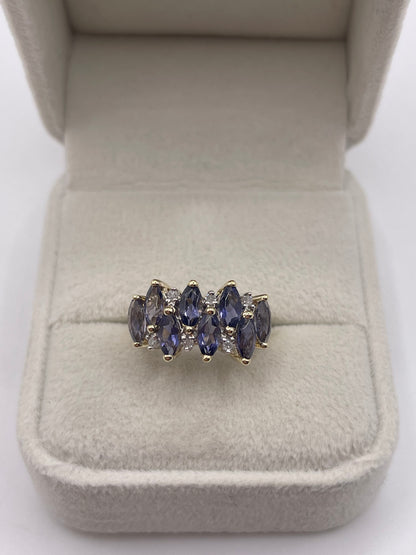 9ct gold iolite and diamond ring