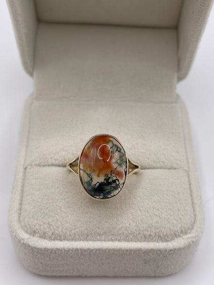 9ct gold moss agate ring