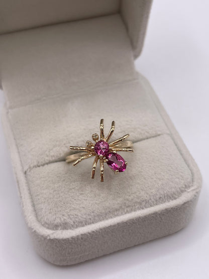 9ct gold pink topaz and diamond spider ring