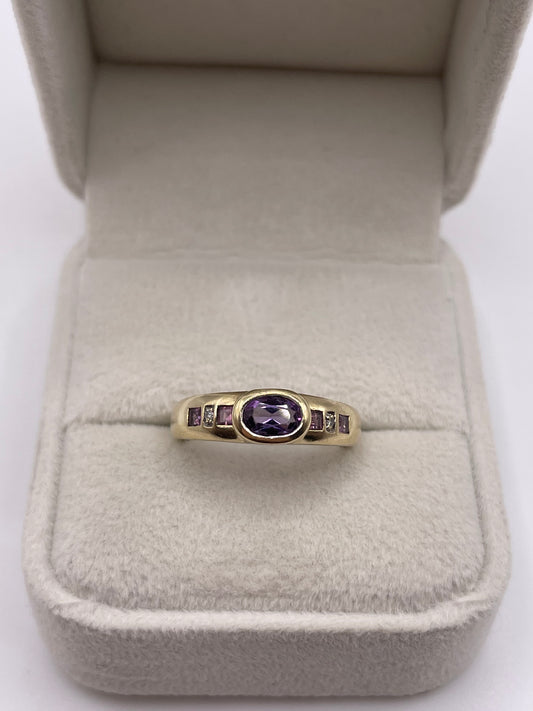 9ct gold amethyst and diamond ring