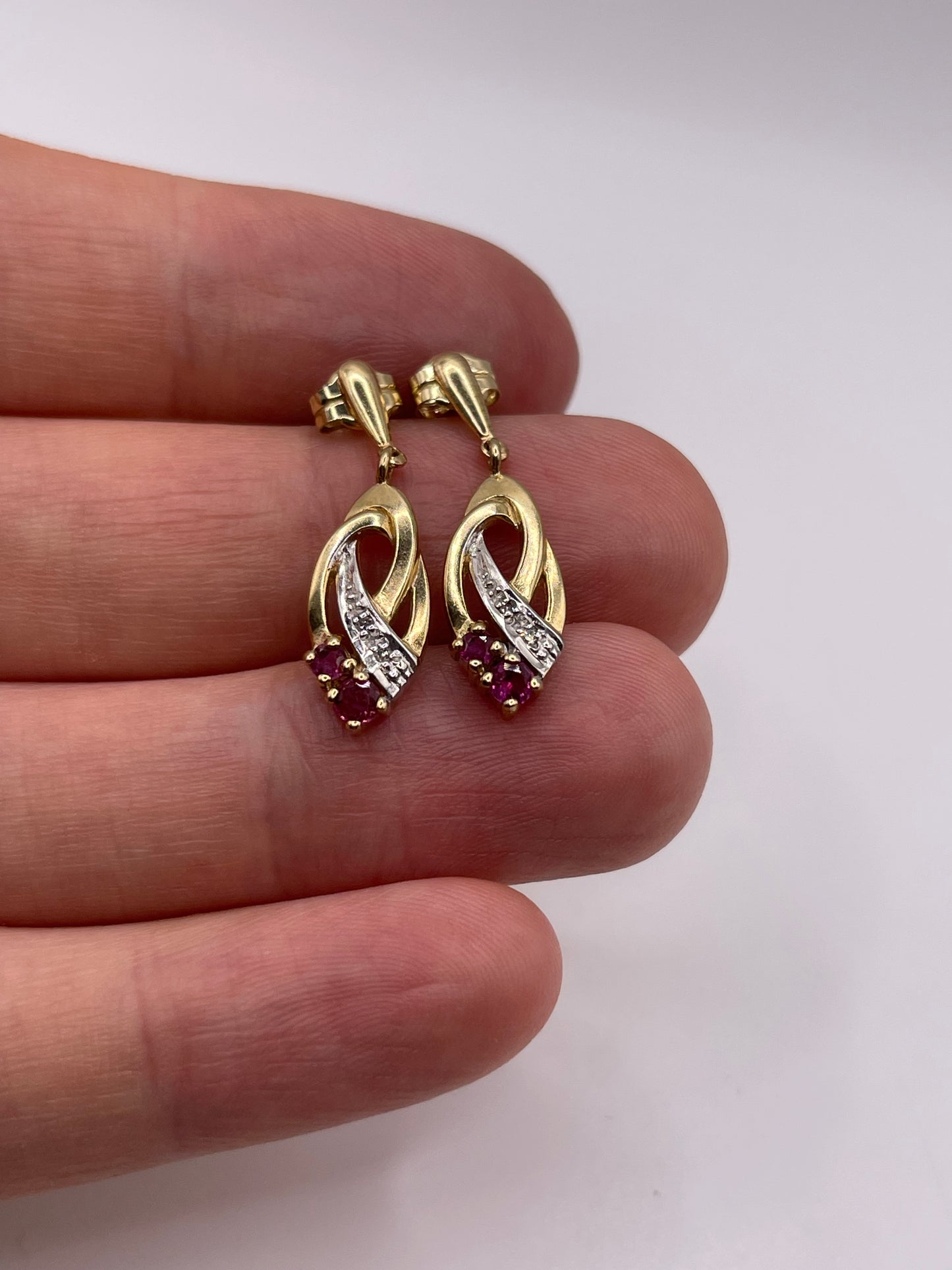 9ct gold ruby and diamond earrings