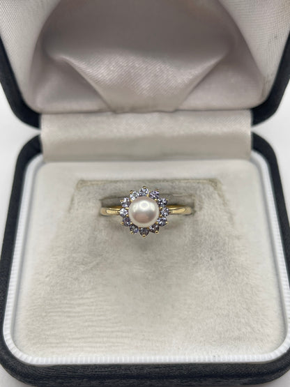 9ct gold tanzanite and pearl ring