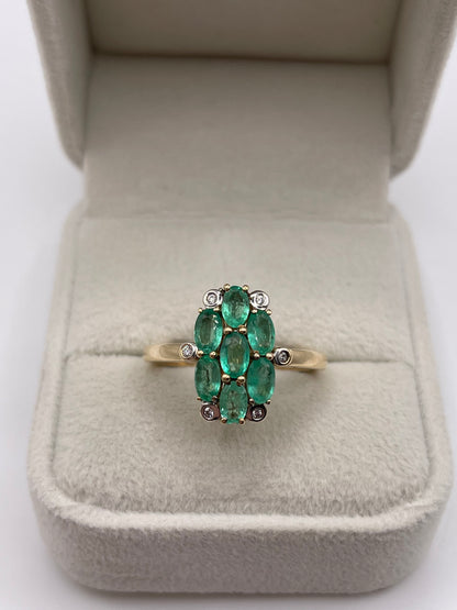 9ct gold emerald and zircon ring