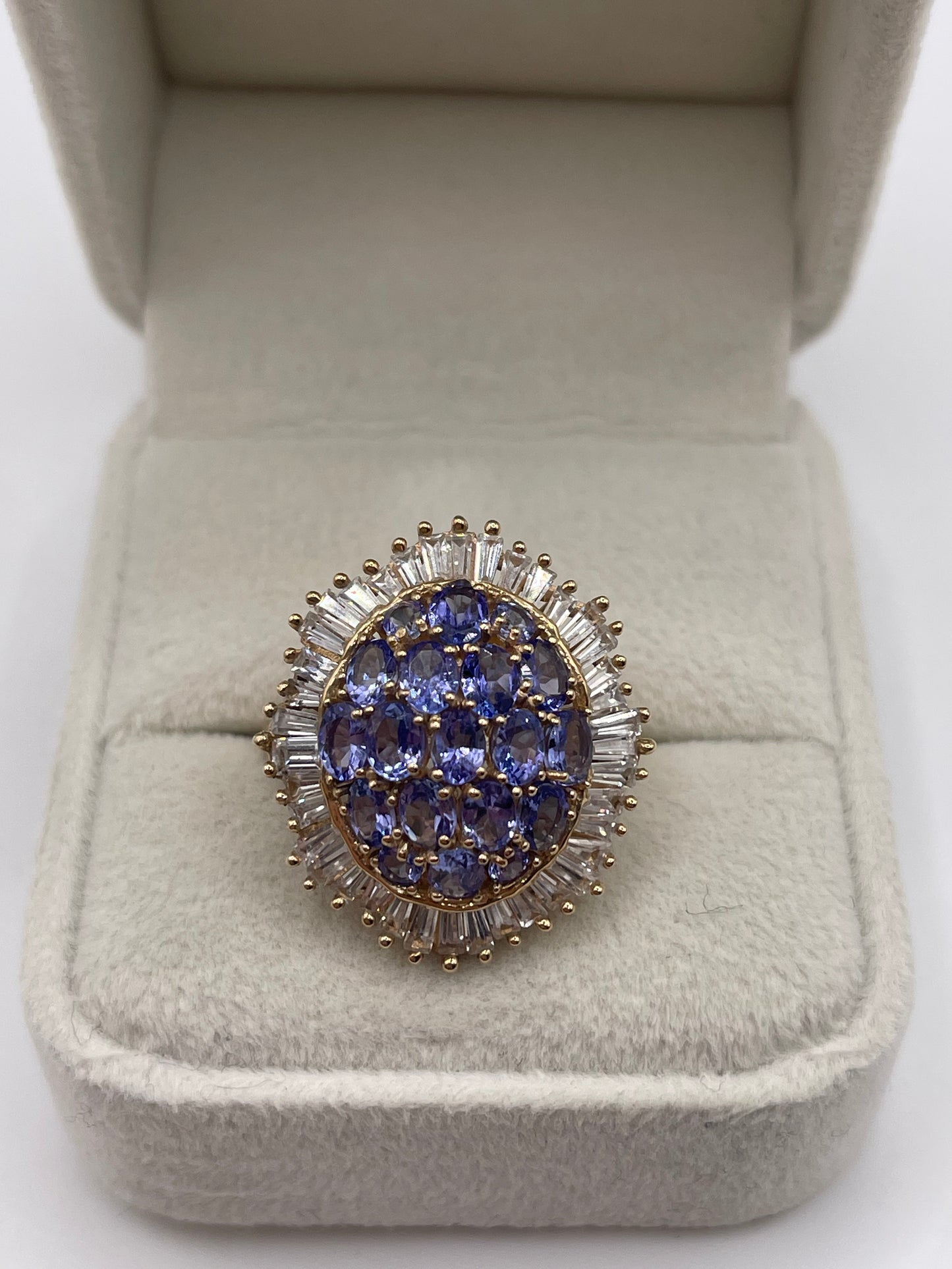 9ct gold tanzanite and zircon ring