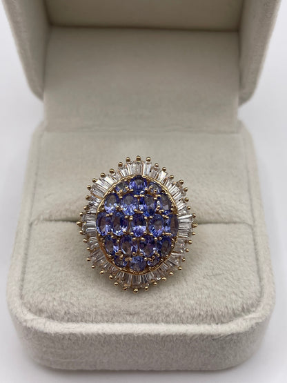 9ct gold tanzanite and zircon ring