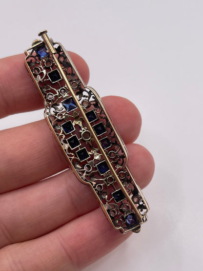 9ct gold synthetic sapphire and diamond brooch