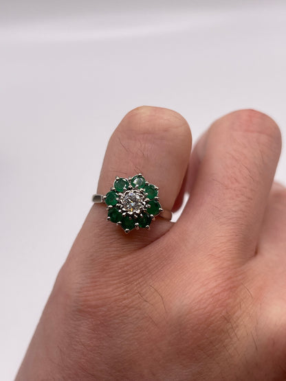 18ct white gold emerald and diamond ring