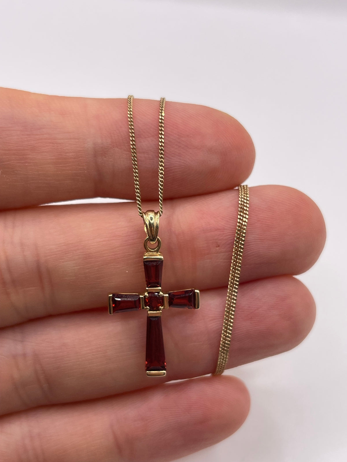 9ct gold garnet cross necklace