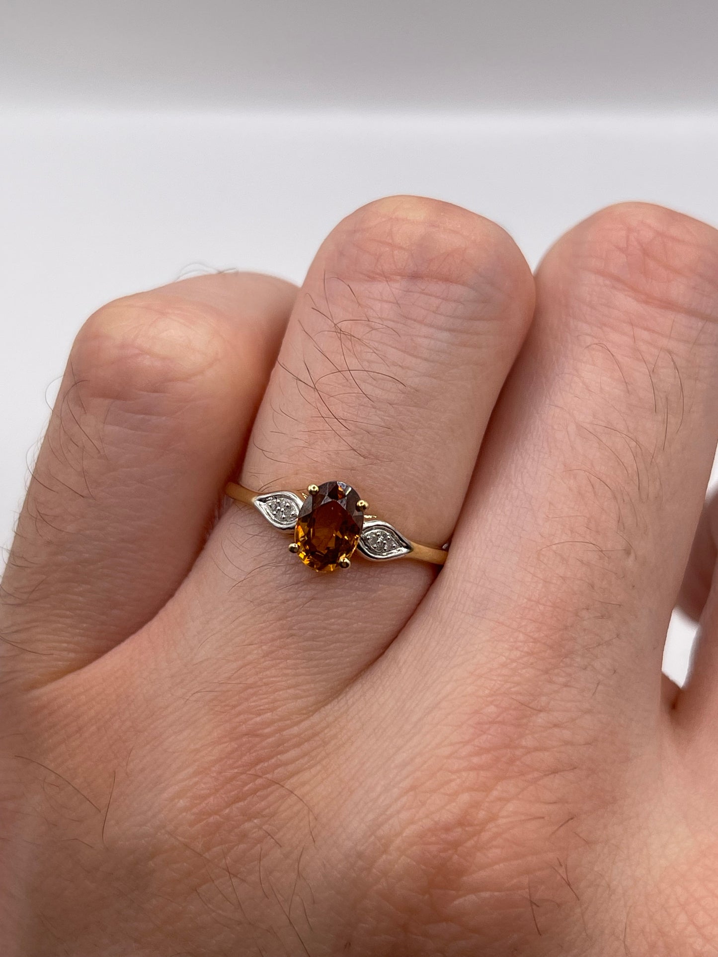 9ct gold citrine and diamond ring
