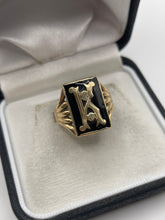 Load image into Gallery viewer, 9ct gold onyx initial ring
