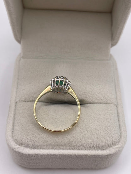 9ct gold emerald and diamond ring