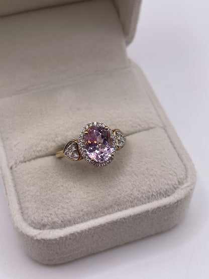 9ct gold kunzite and zircon ring