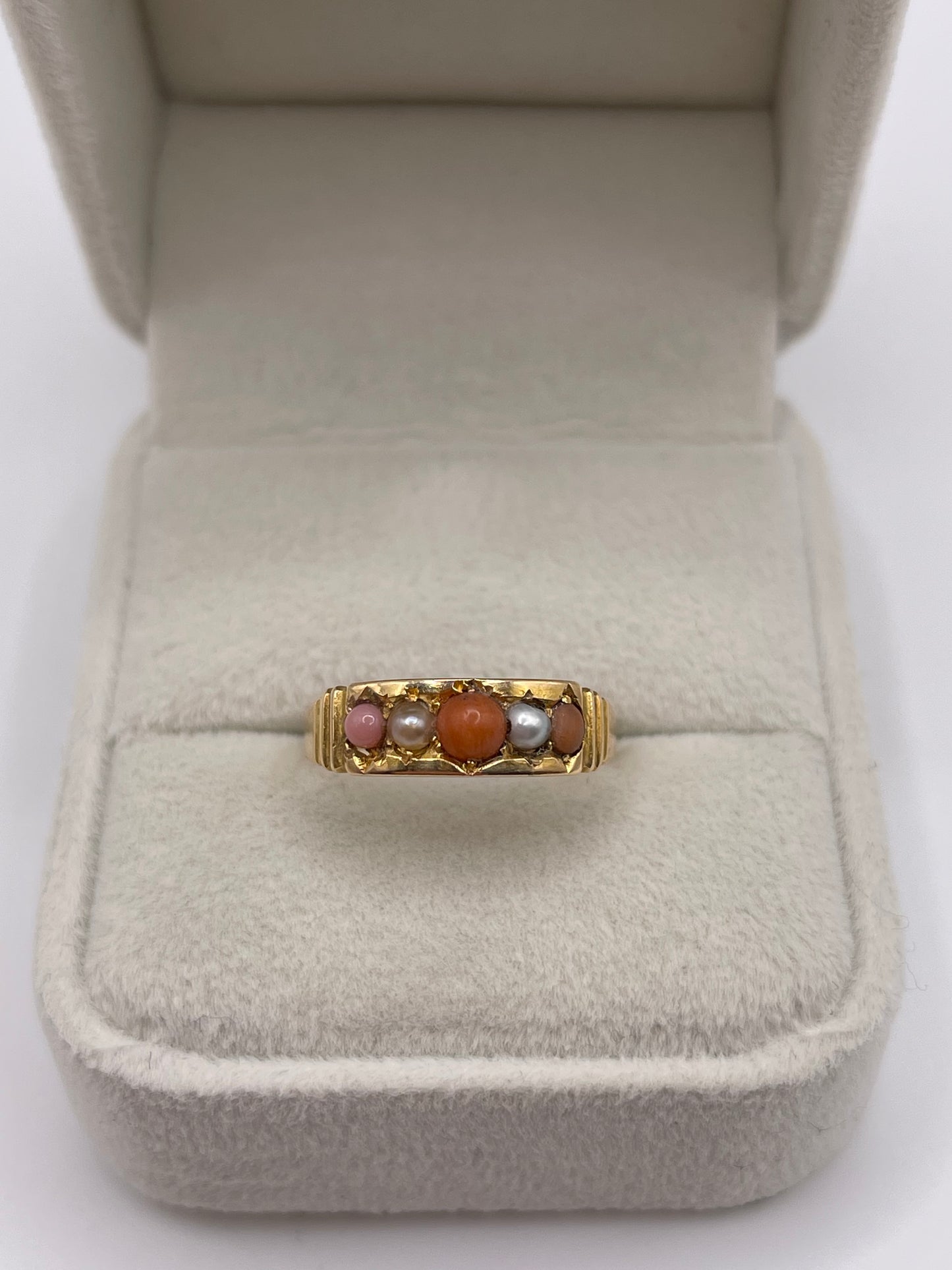 Antique 15ct gold coral and pearl ring