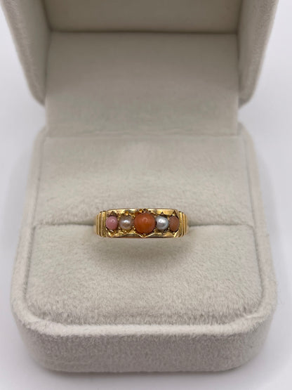 Antique 15ct gold coral and pearl ring