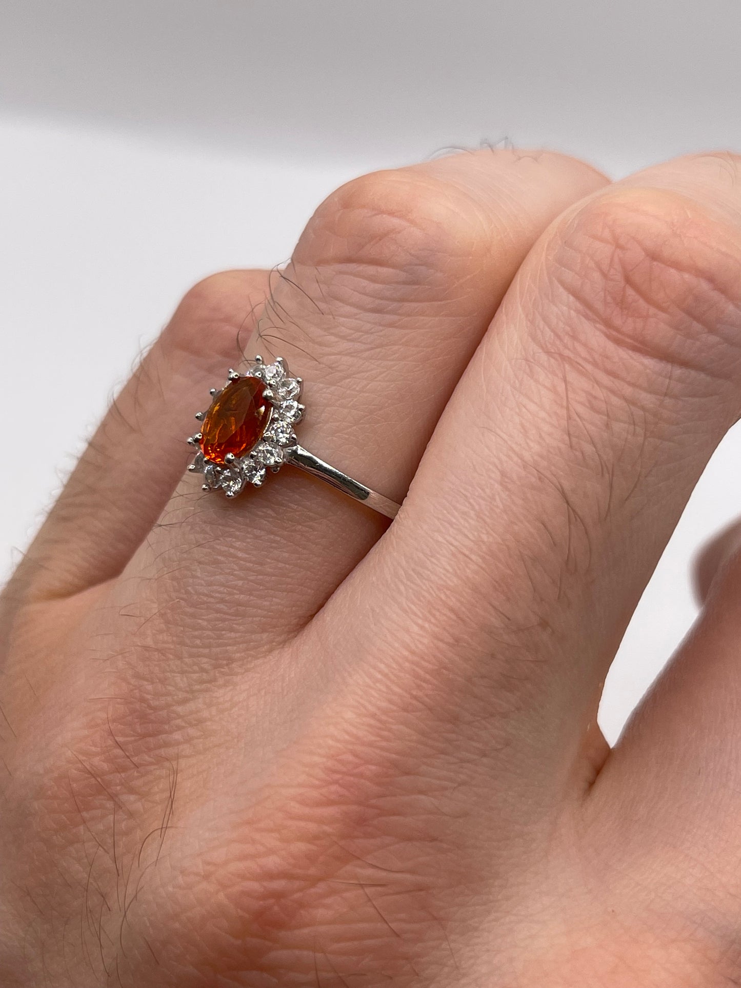 Silver fire opal ring
