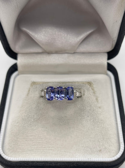 9ct white gold tanzanite and diamond ring